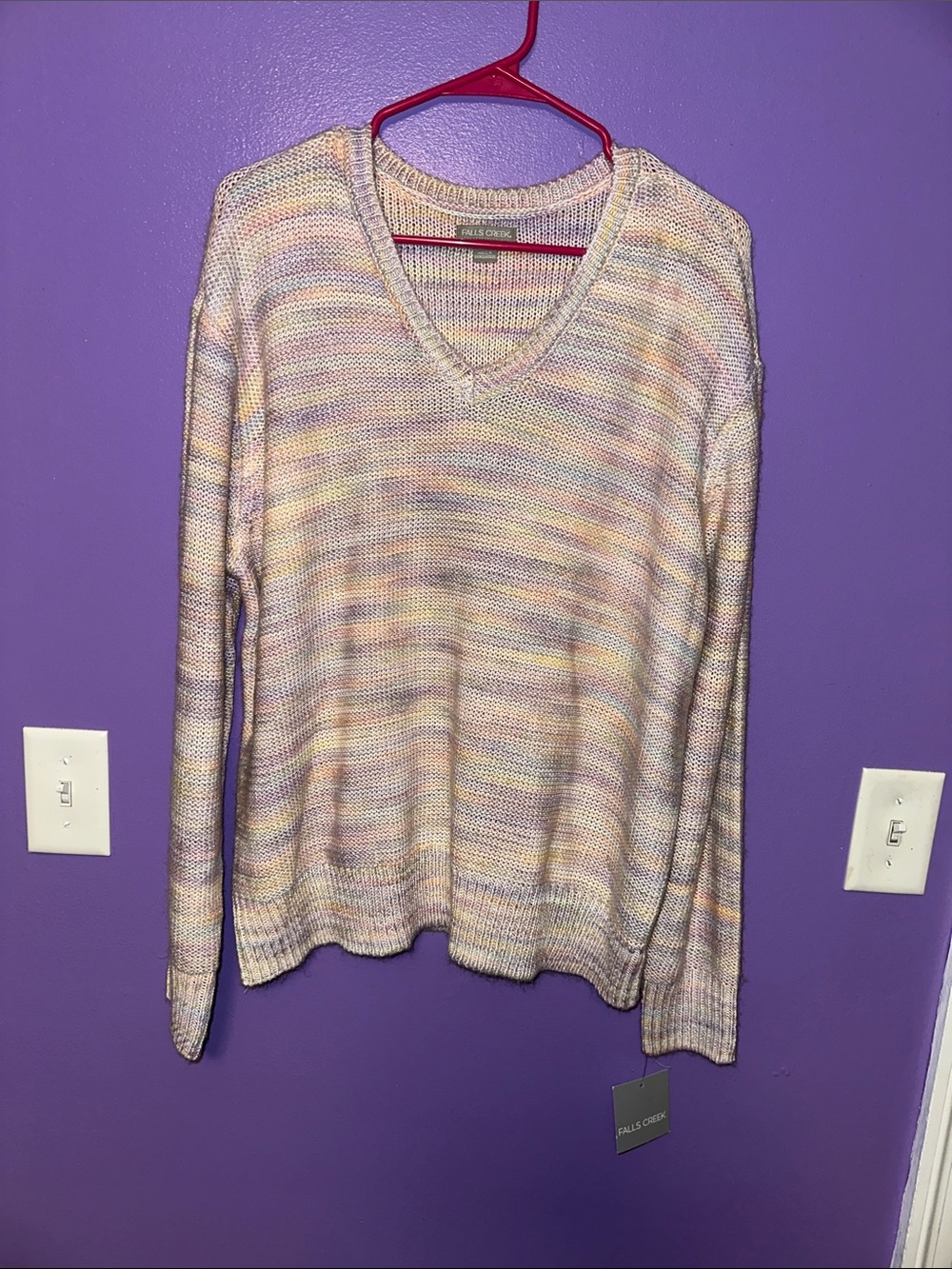 Falls Creek Pastel Striped V-Neck Sweater in Pink, Cream & Blue